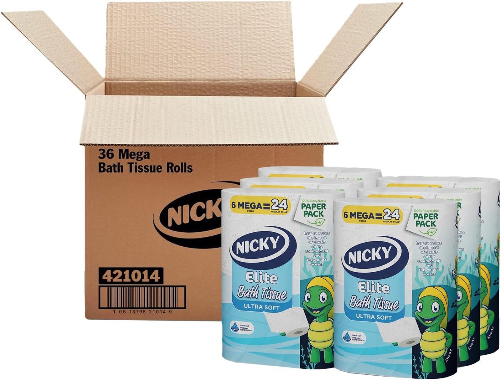 Toilet Paper Recyclable Packaging 36 Mega Rolls Ultra Soft 2-Ply Septic Safe