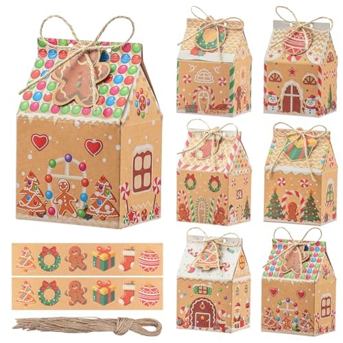 24PCS Mini Christmas Candy Treat Boxes Goodie Bag,Gingerbread House Kraft