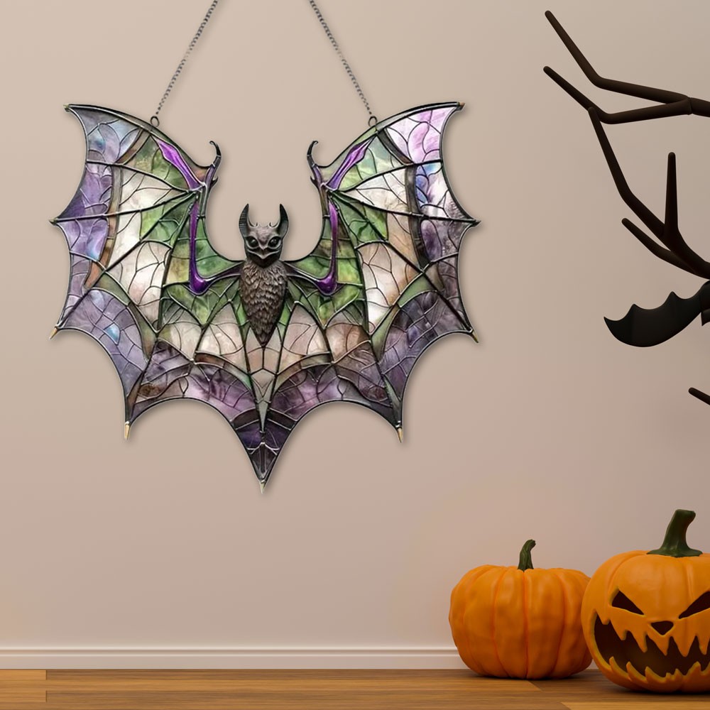 Contemporary Acrylic Bat Suncatcher Halloween Decor Home Wall Art Wreath JQ