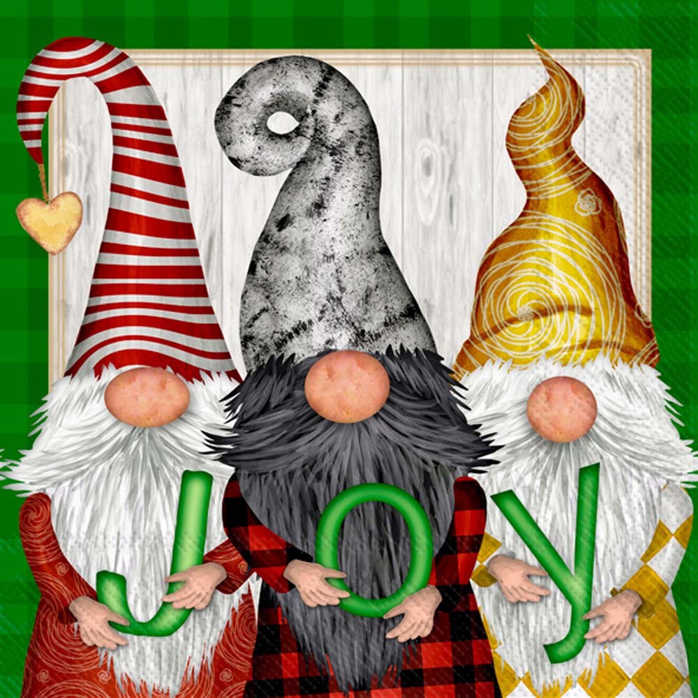 Boston International IHR 3-Ply Paper Napkins, 20-Count Lunch Size, Gnome Joy