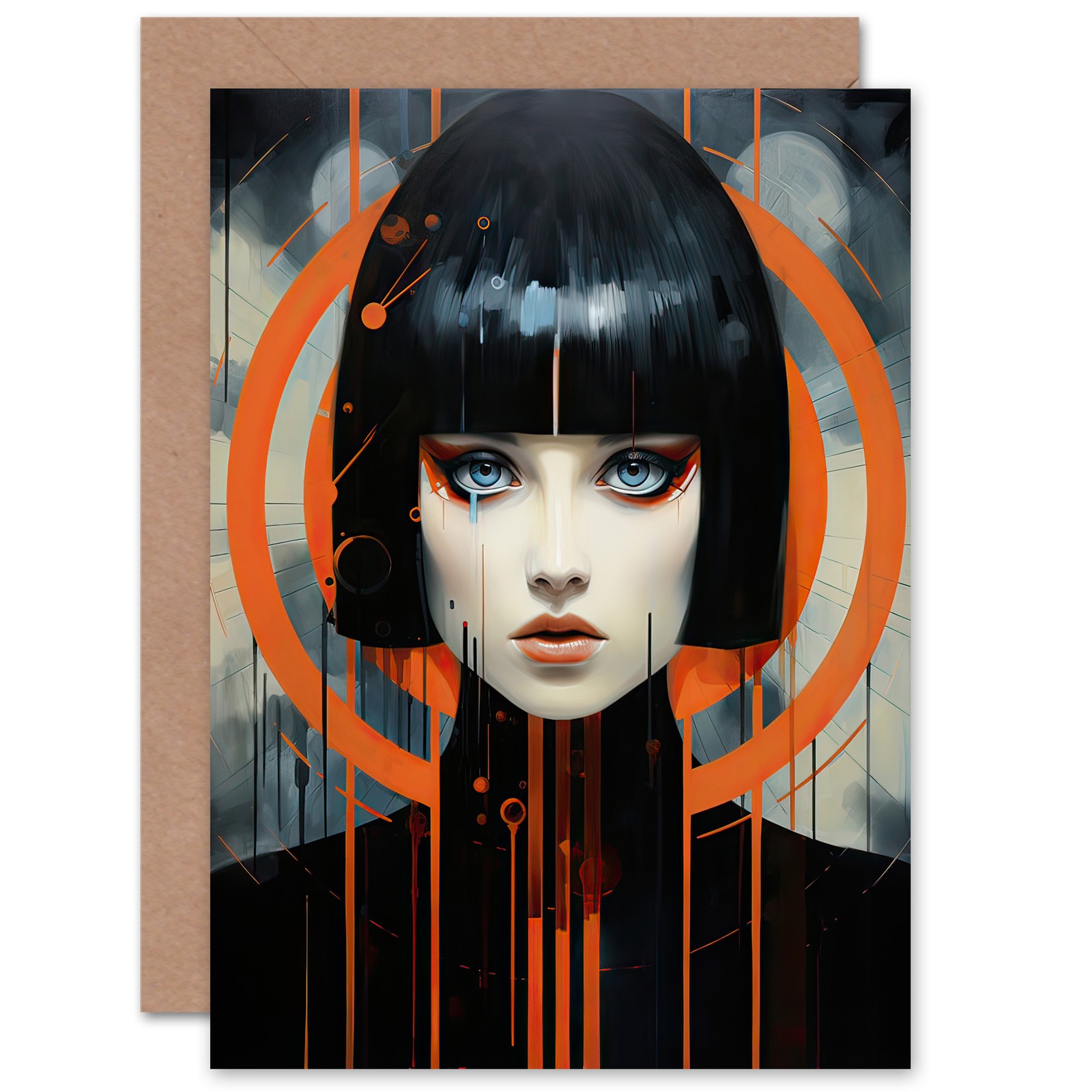 Art Deco Future Woman Black Portrait Goth Birthday Blank Greeting Card