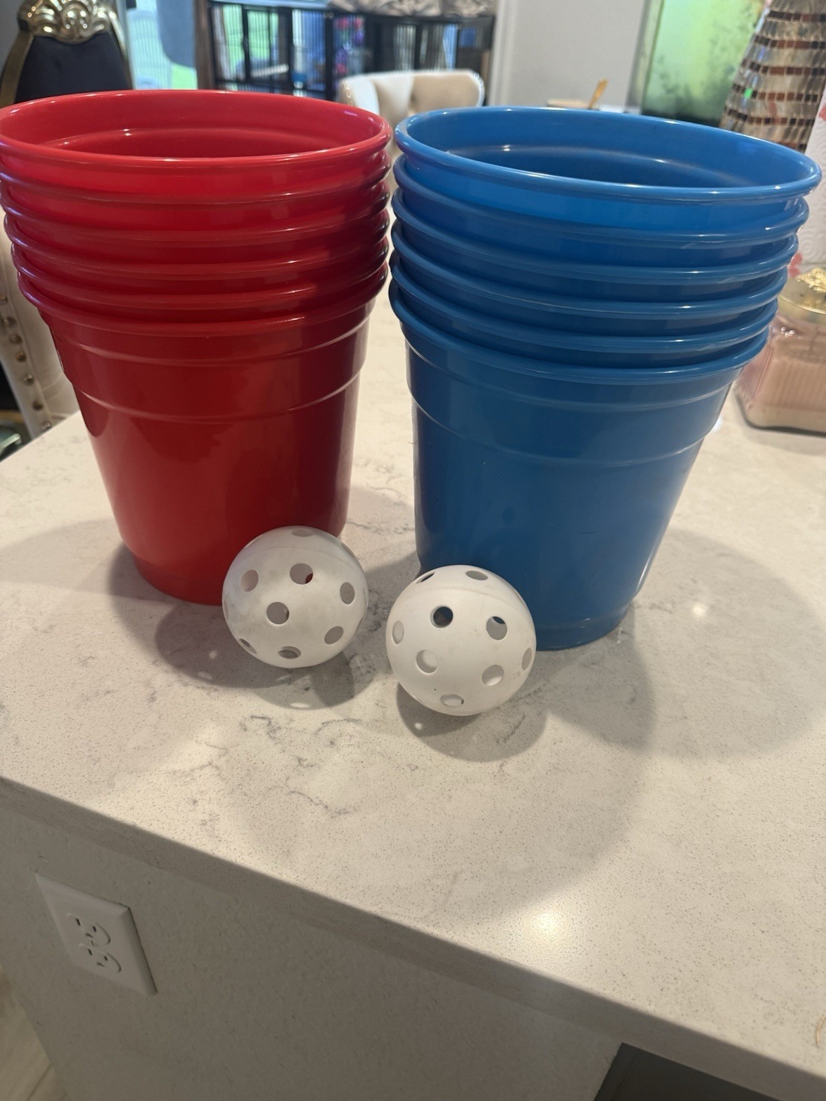 12 Giant Bucket Ball Game Set Red & Blue Buckets with 2 Balls Outdoor Yard Game