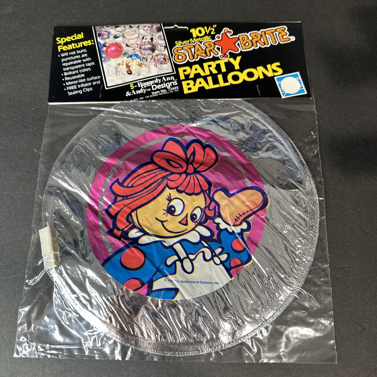 Vtg 1978 Bobbs Merrill Raggedy Ann and Andy Metallic Star Brite Balloons x5