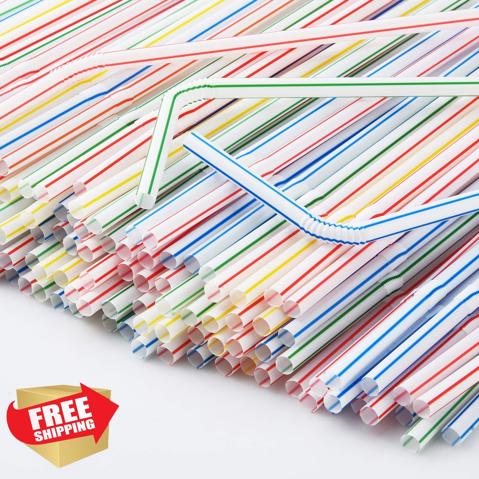 ALINK 500-Pack Striped Bendy Drinking Straws