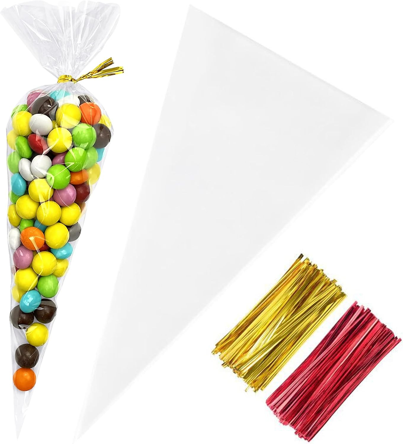Cone Cellophane Bags,5X10 Inches 200 PCS Plastic Popcorn Cone Bags