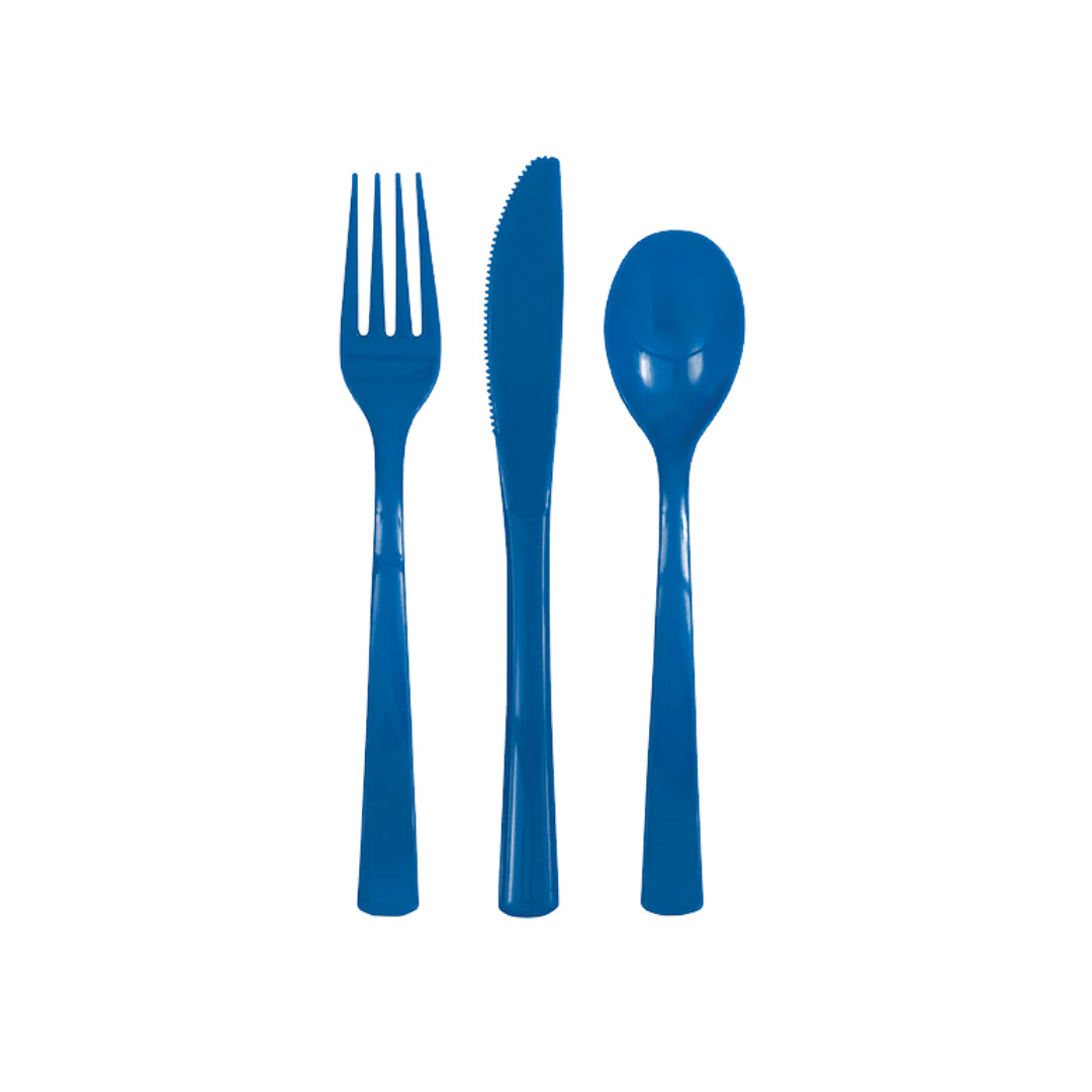 Royal Blue Plastic Cutlery Set 18 Ct Fork Spoon Knife 7″ Party Supplies