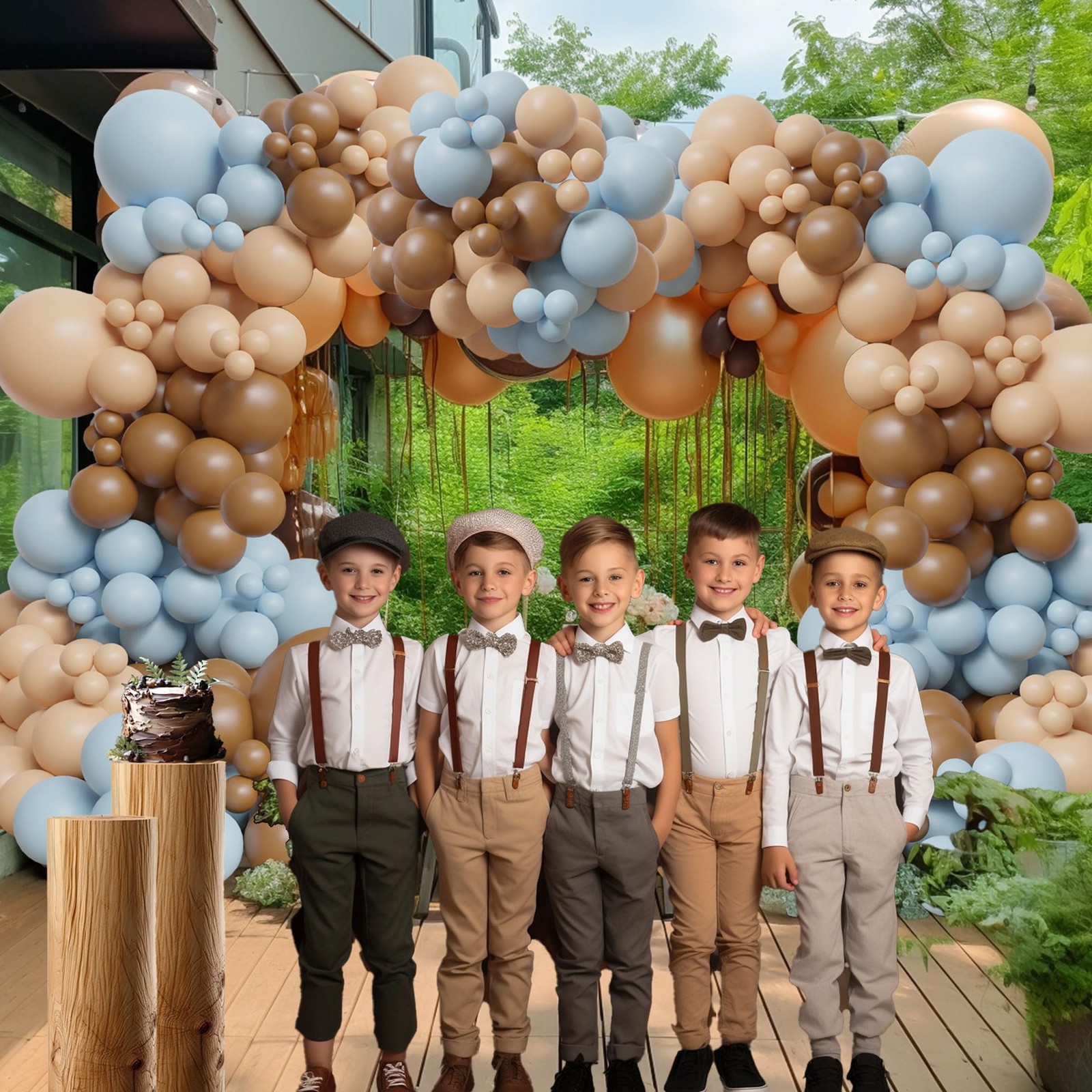 Bear theme Balloon Arch Kit Light Blue beige Tan and Brown Globos cream Ballo…