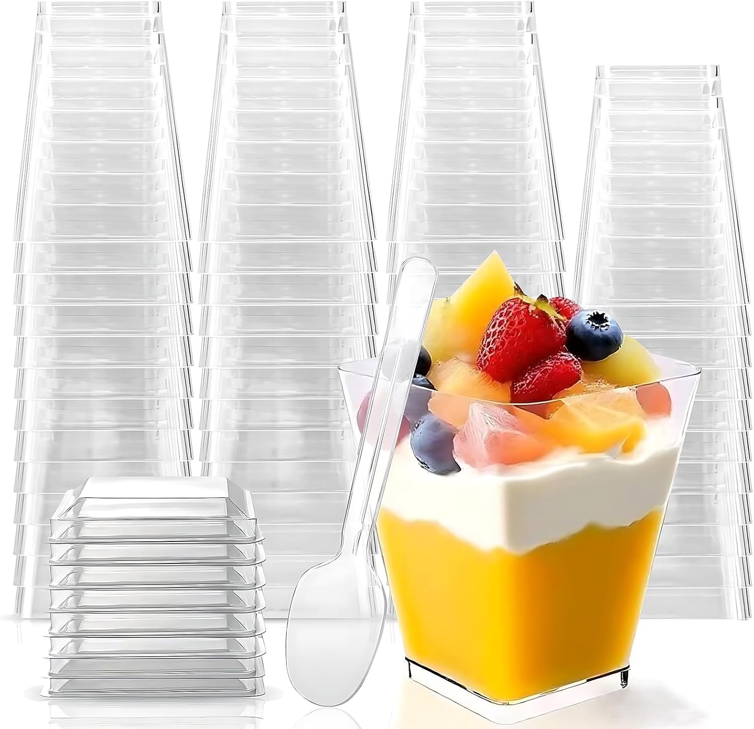 20 Pack 5 oz Plastic Dessert Cups with Lids and Spoons, Yogurt Parfait Appetizer