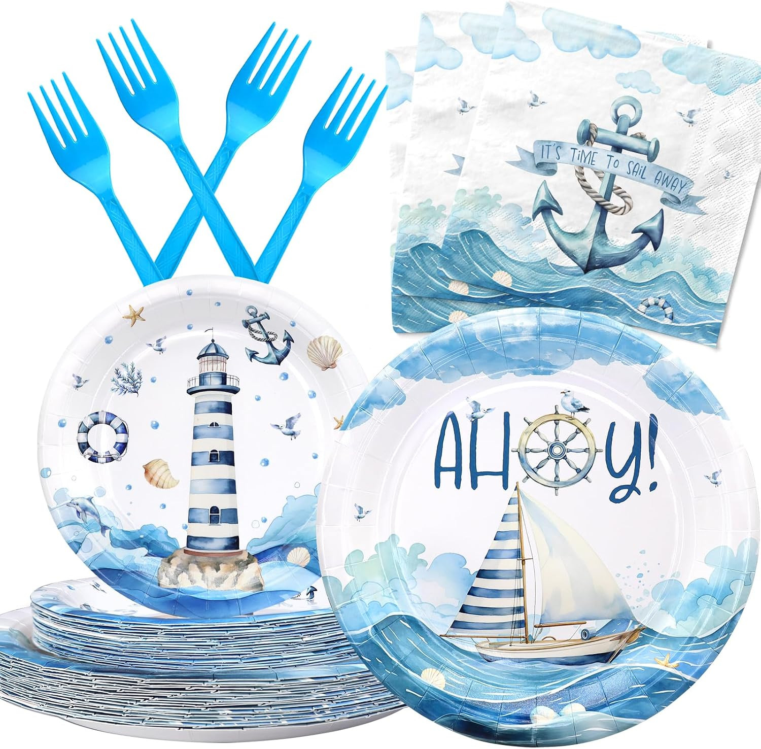 Nautical Birthday Party Decorations Set – Nautical Party Decorations, Plates, Na