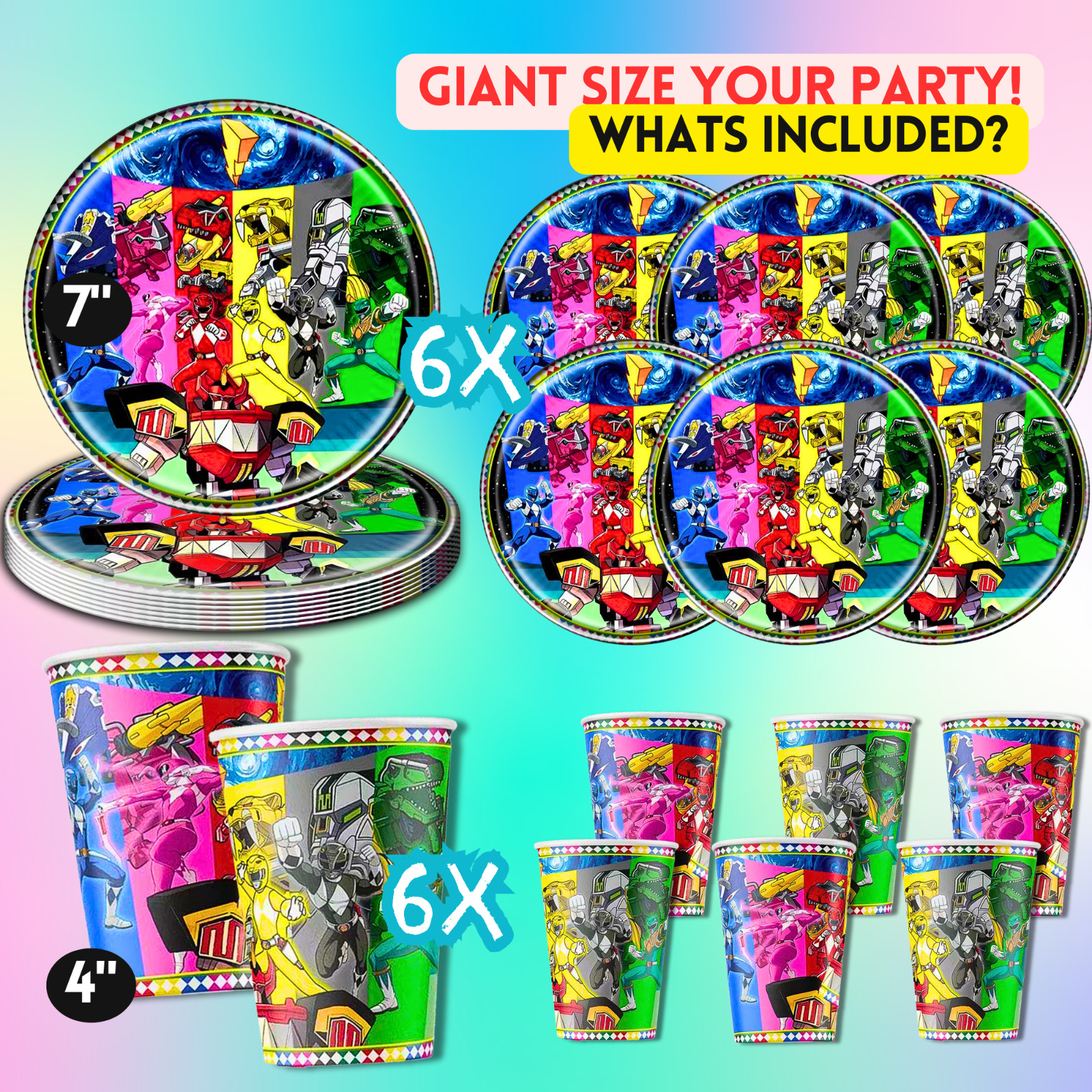 POWER RANGER TABLEWARE plate cup birthday party supplies decoration idea theme