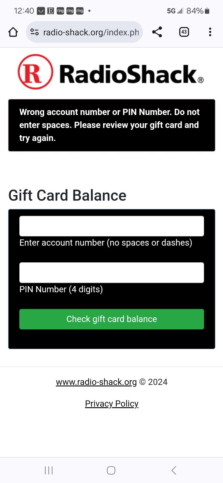 (4) Radio Shack Prank Gag Gift Card – Birthday Christmas Graduation Gag FUNNY