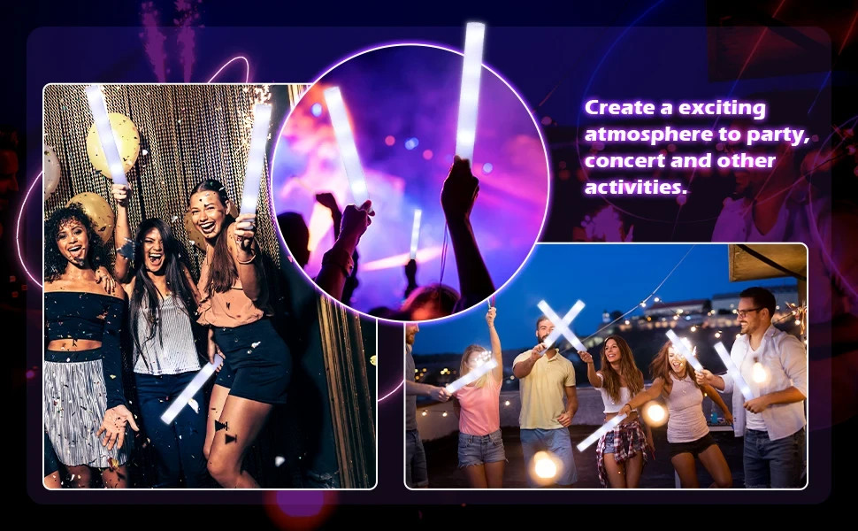 100-800Pcs LED Glow Sticks Bulk RGB Foam Light Up Concert Events Party Supplies