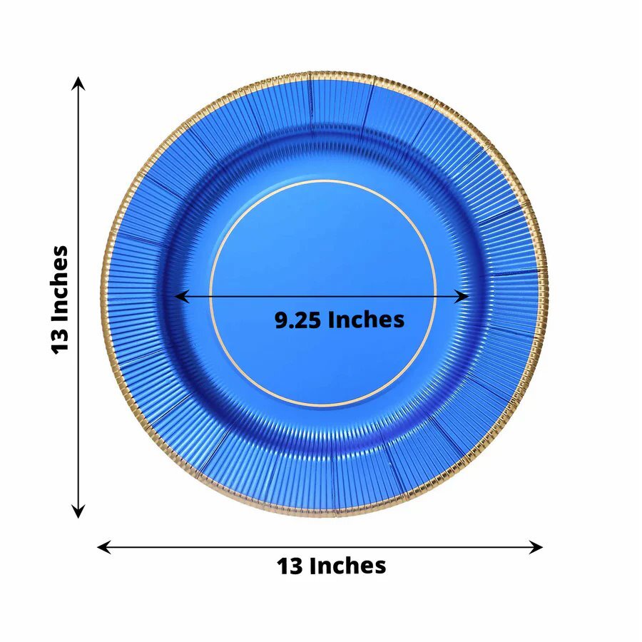 ROYAL BLUE 25 Round 13″ PAPER CHARGER PLATES Metallic Rim Party Events Tableware