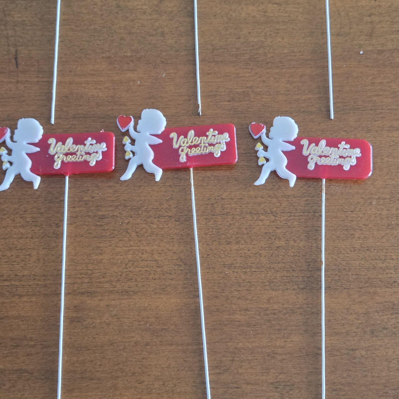 Vintage Lot of 8 Valentine’s Day Craft Decoration Floral Picks Plastic Cupid