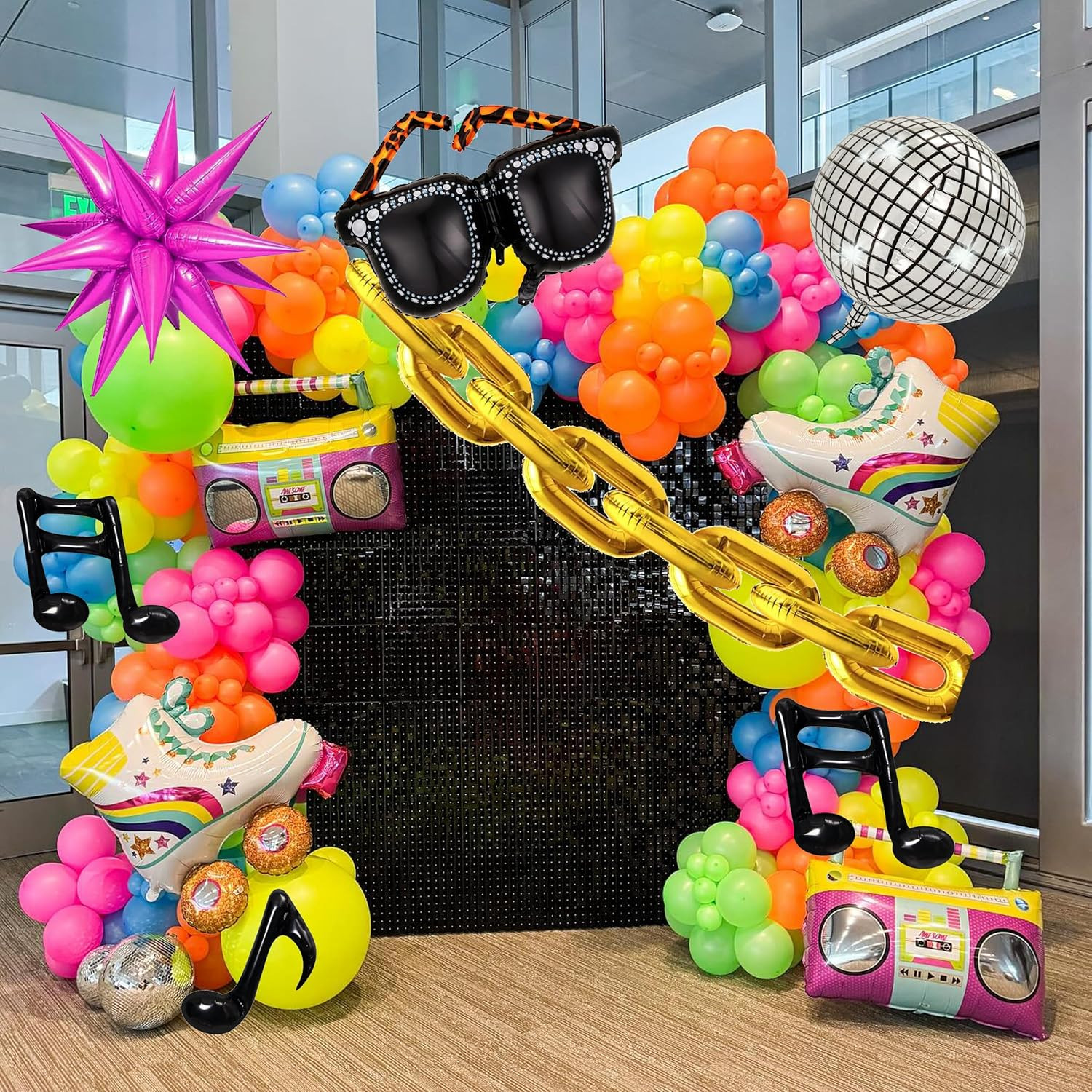 171Pcs 80s 90s Disco Balloon Arch Kit – Retro Party Decorations, Foil Balloons