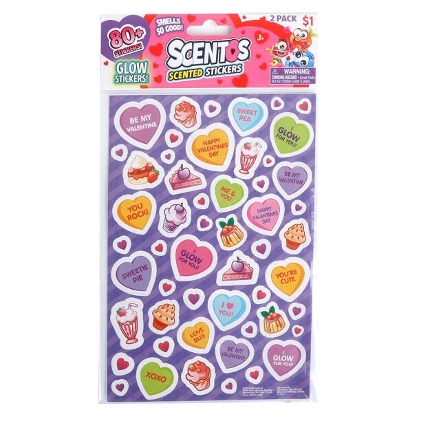 1 pk of 2 sheets Scentos Valentine Conversation Hearts Scented Stickers Crafts