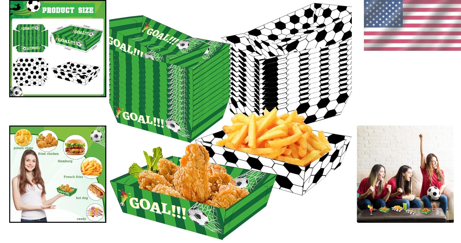 Soccer Paper Food Trays 60 Pcs 2lb Disposable Food Boats for Sport Birthday E…