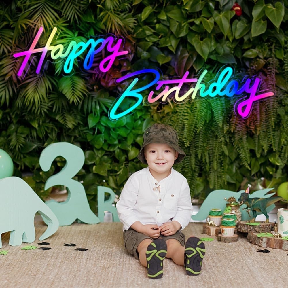Extra Large 43″ Multi Color Happy Birthday Neon Sign – App/Remote Control, RG…