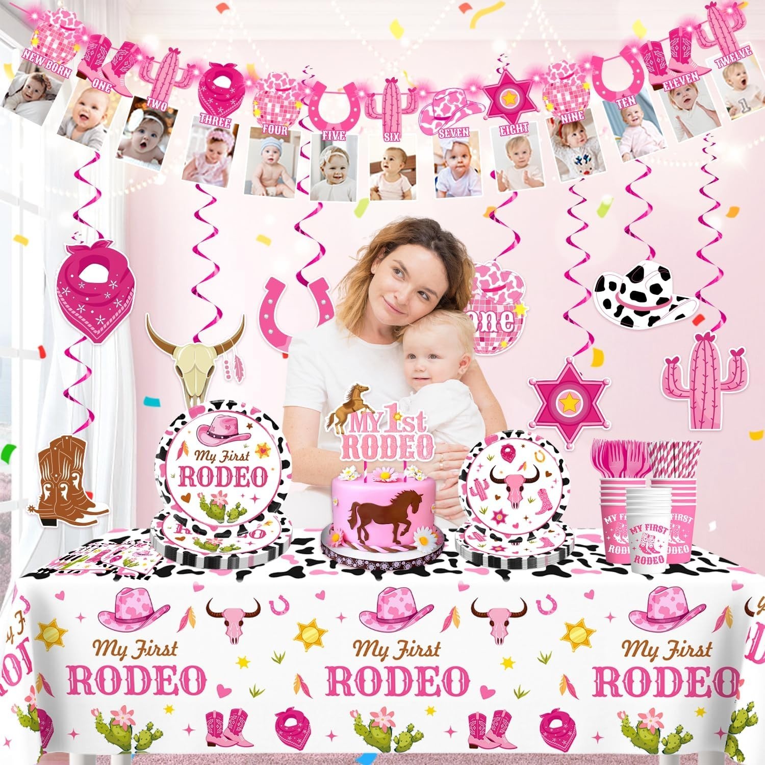 Yingoto 131Pcs My First Rodeo Decorations Girl, Rodeo Plates, 1st Rodeo Birthday