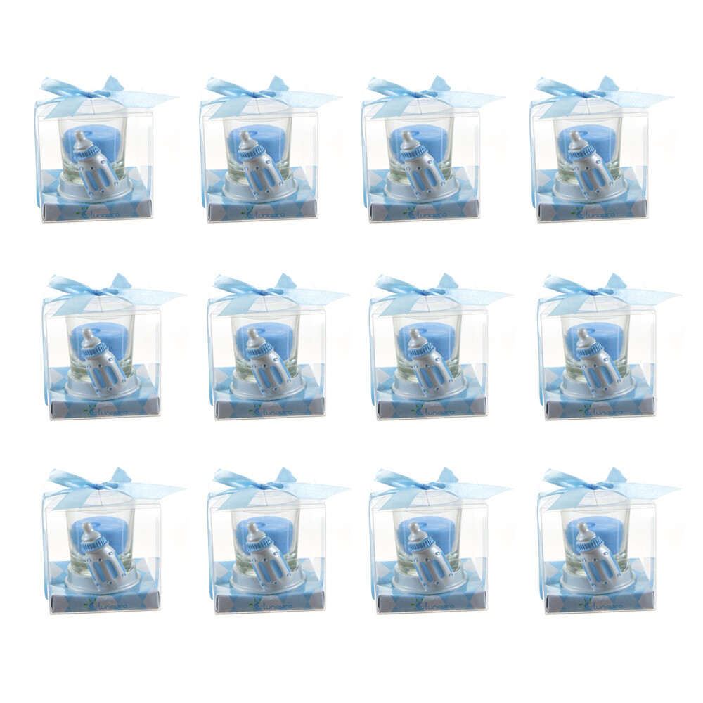 Mega Favors – Boy Baby Bottle Poly Resin Candle Set – Blue, 12PCS