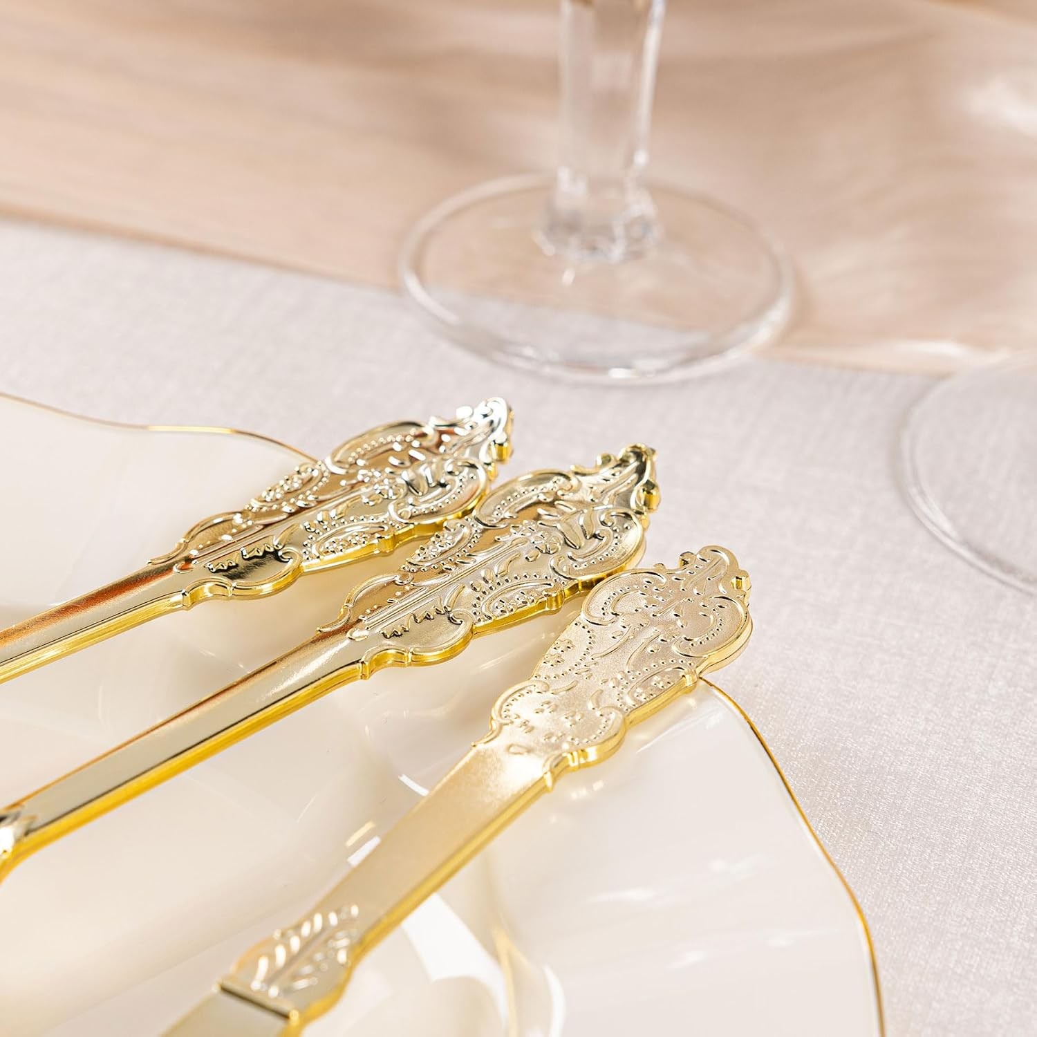 80PCS Gold Plastic Silverware Set Disposable Utensils – Include 30 Forks, 25