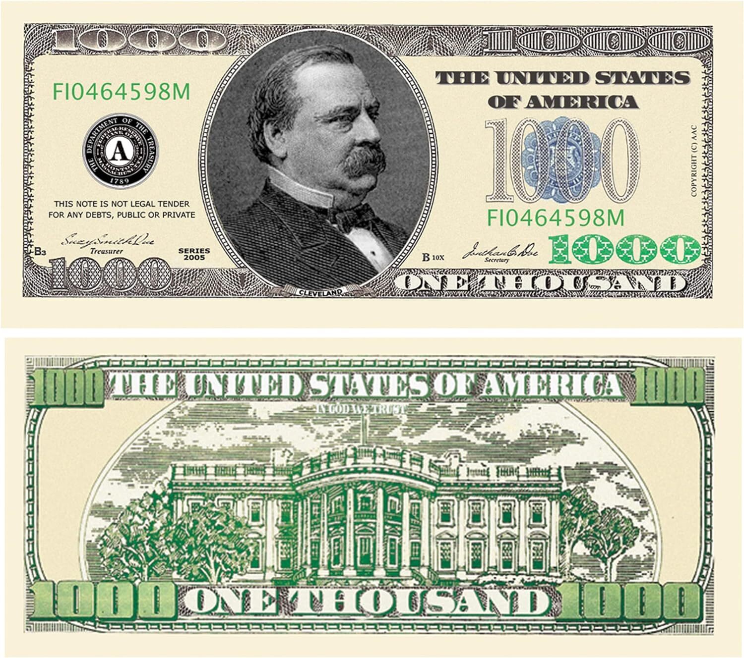 10 TOTAL – $1,000.00 Thousand Dollar Casino Party Novelty Fake Poker Money Bills