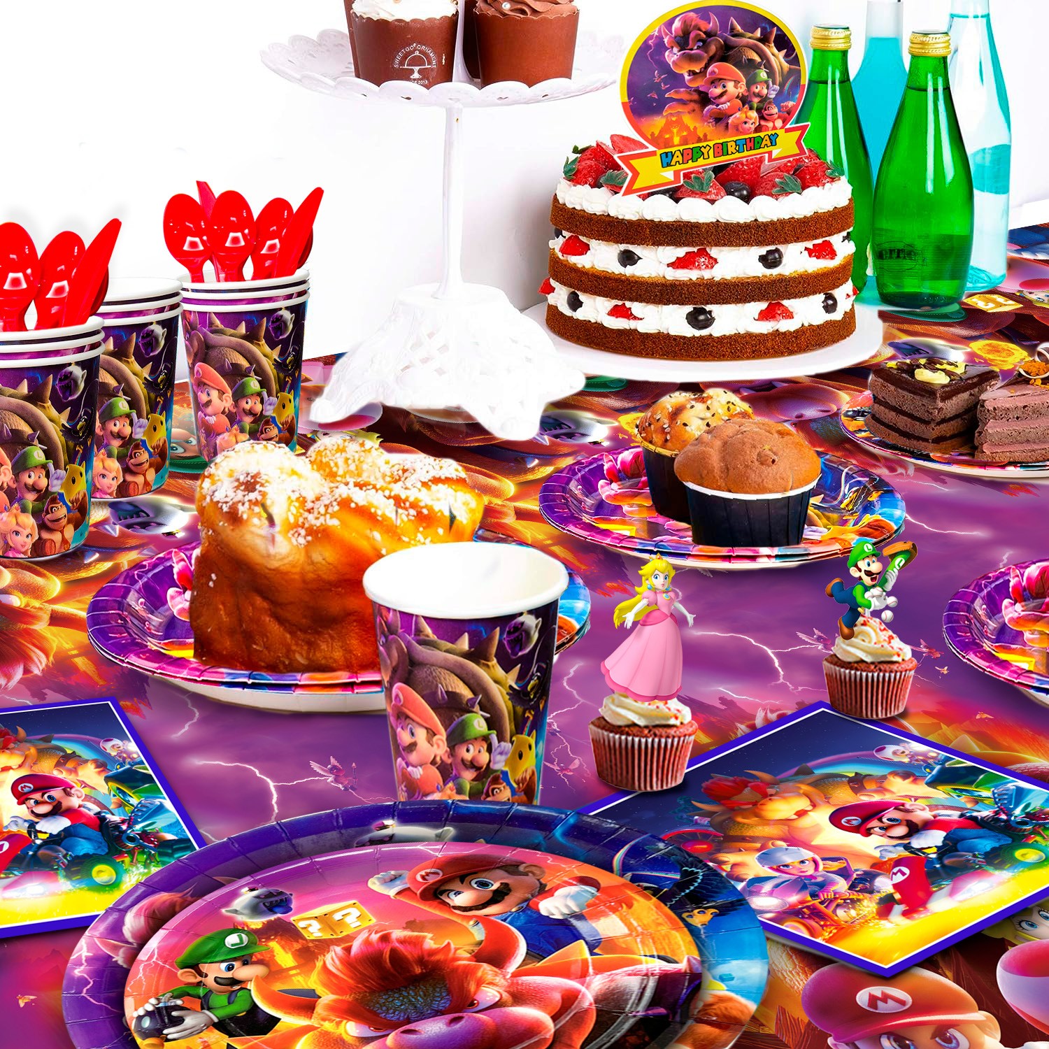 Super Mario Party Decoration Game Birthday Supplies Set Balloon Plates Backdrop