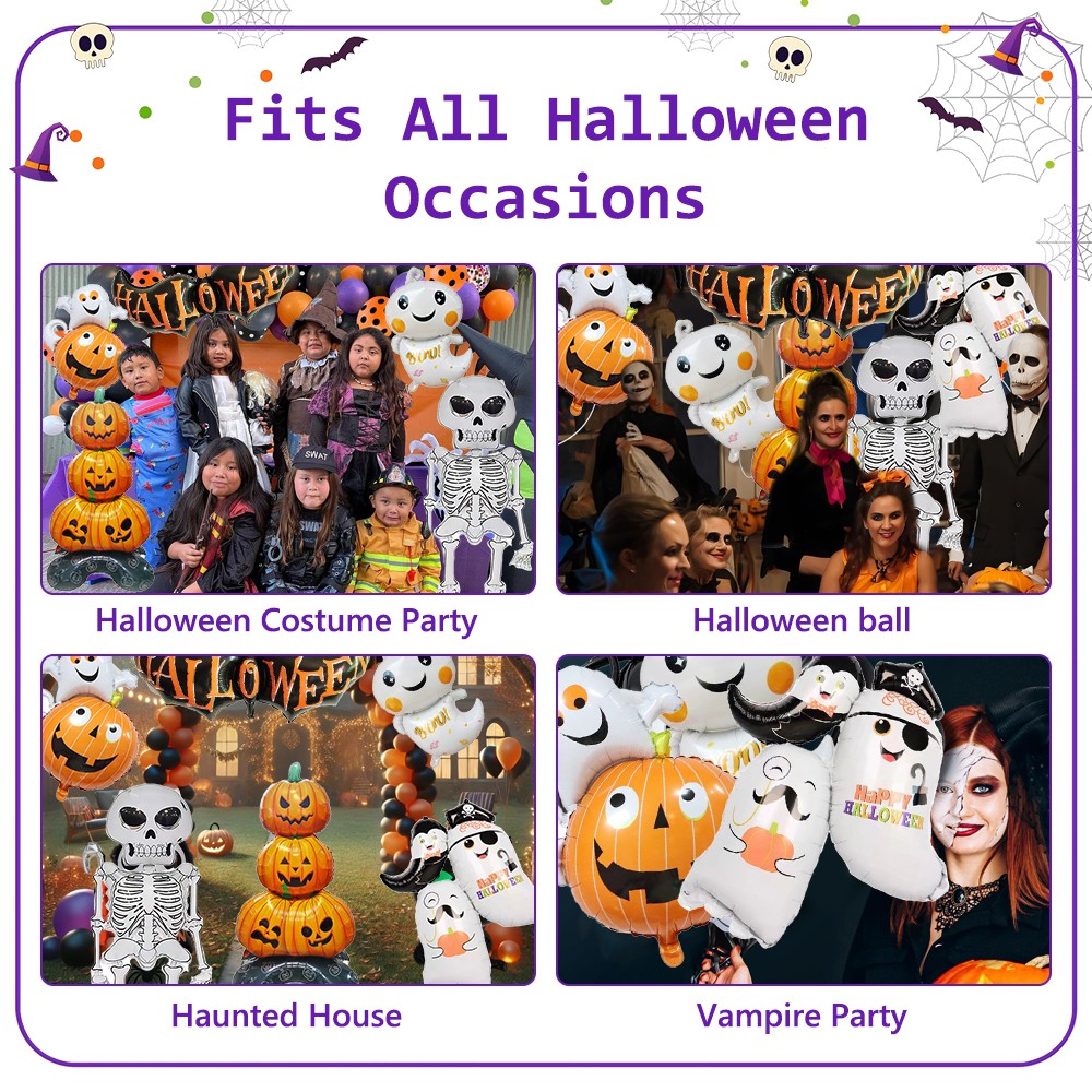 Halloween Foil Balloon Party Decoration Set with Pumpkin Skeleton White Ghost