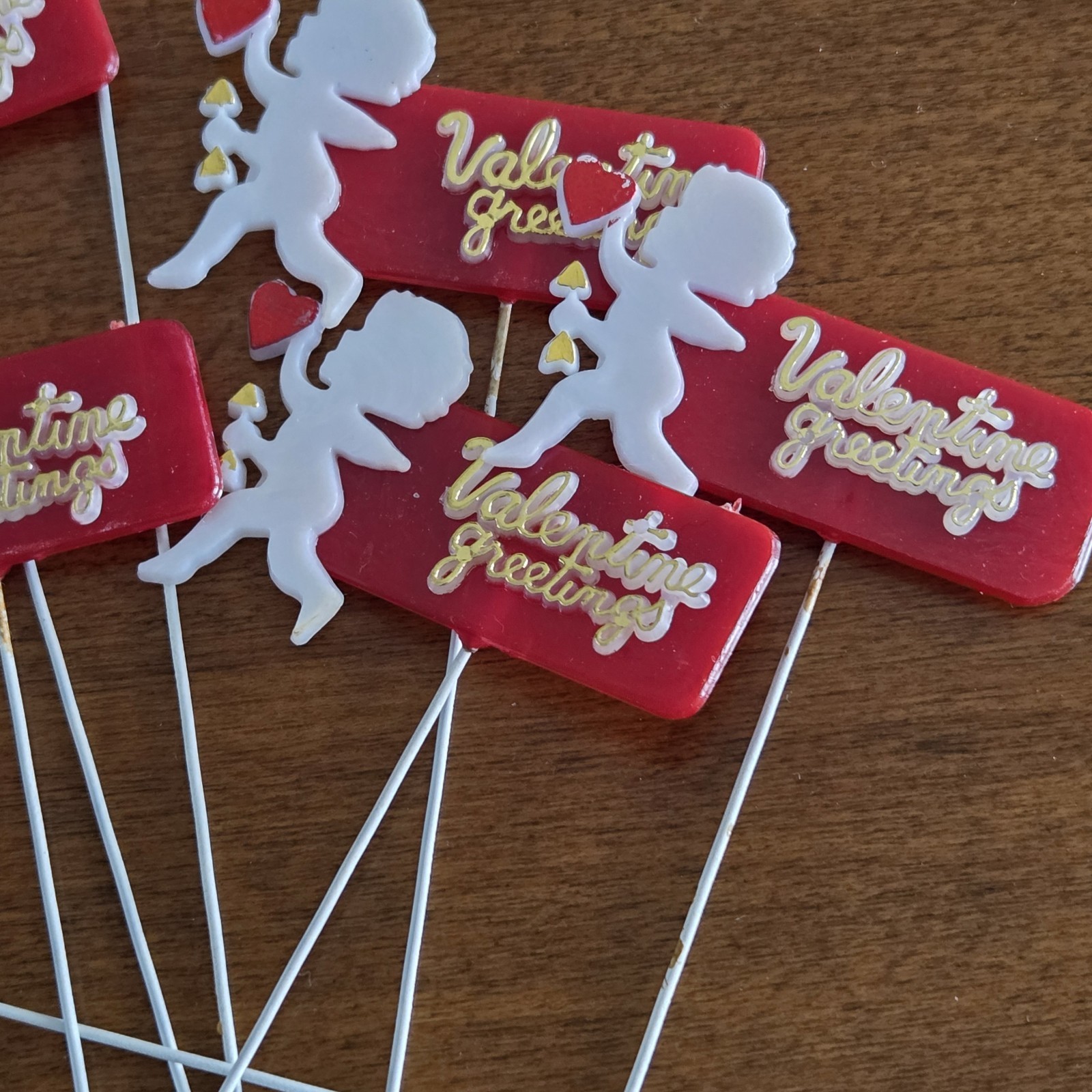 Vintage Lot of 8 Valentine’s Day Craft Decoration Floral Picks Plastic Cupid