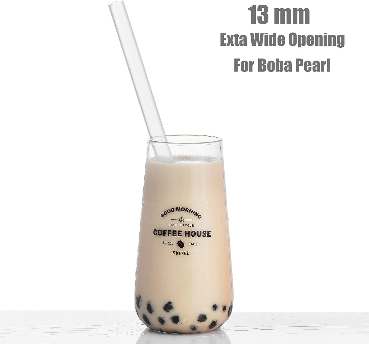 ALINK 8 Clear Boba Straws 13mm Reusable Jumbo Smoothie Straws + 2 Cleaning Brush