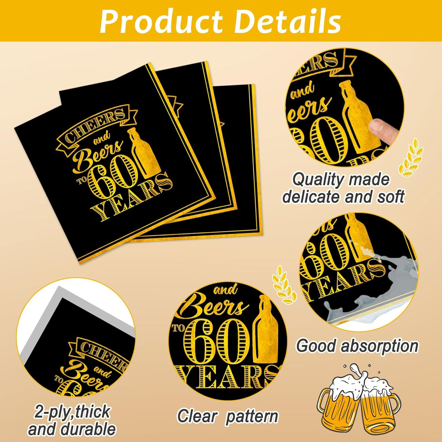 96 Pcs Cheers 60Th Birthday Plates and Napkins Party Supplies Cheers to 60 Years