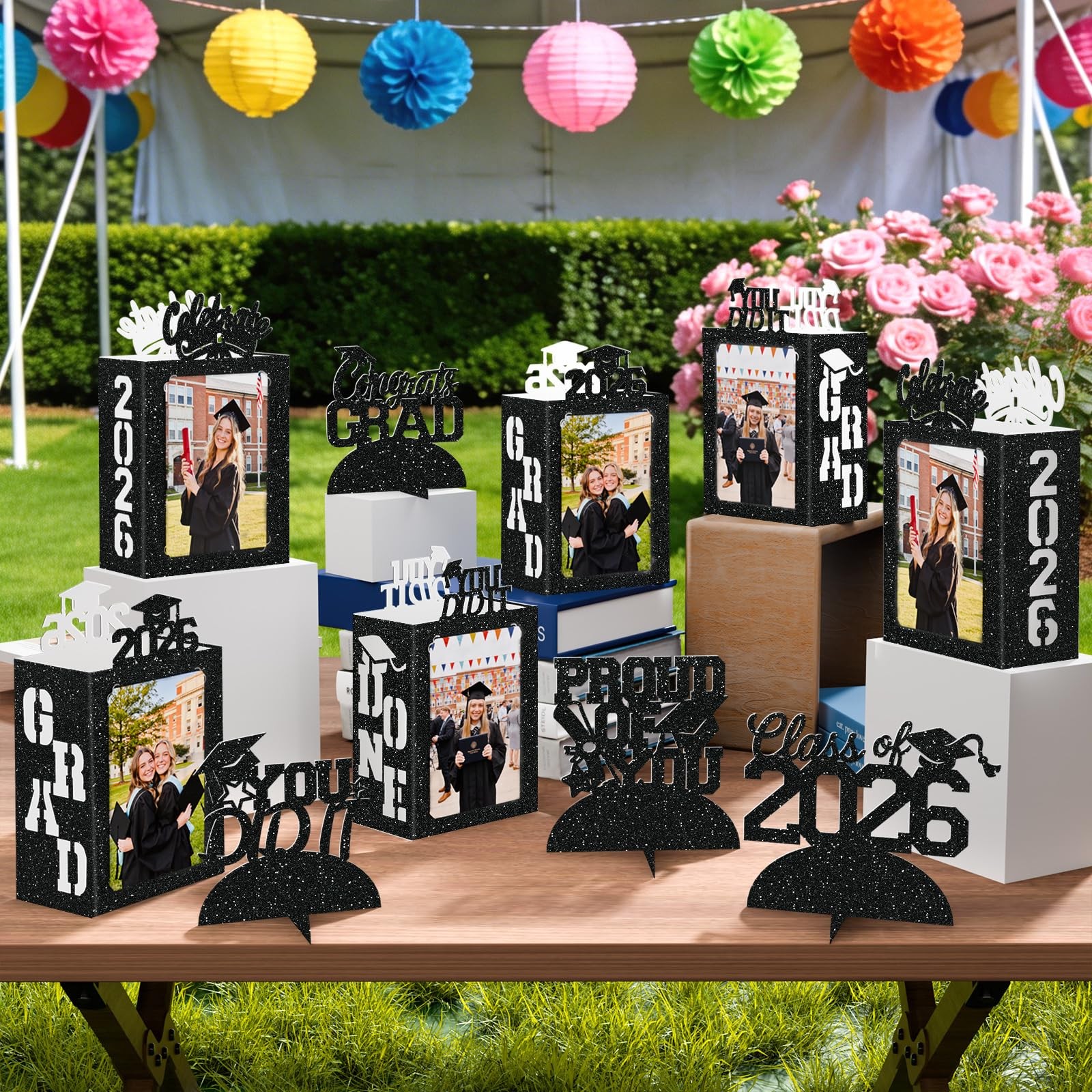 10PCS Graduation Table Centerpiece Boxes 2026 Photo Display With String Lights