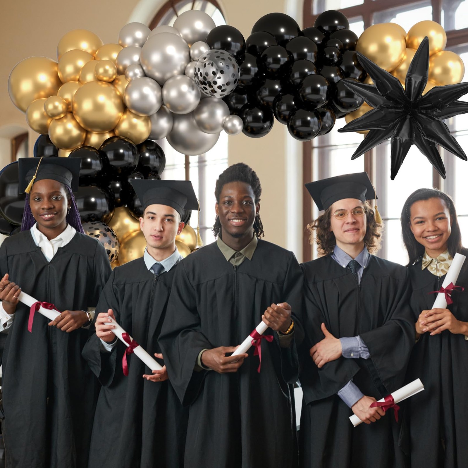 Black and Gold Balloons Arch Kit for Graduation Party Decorations, 145Pcs Bla…