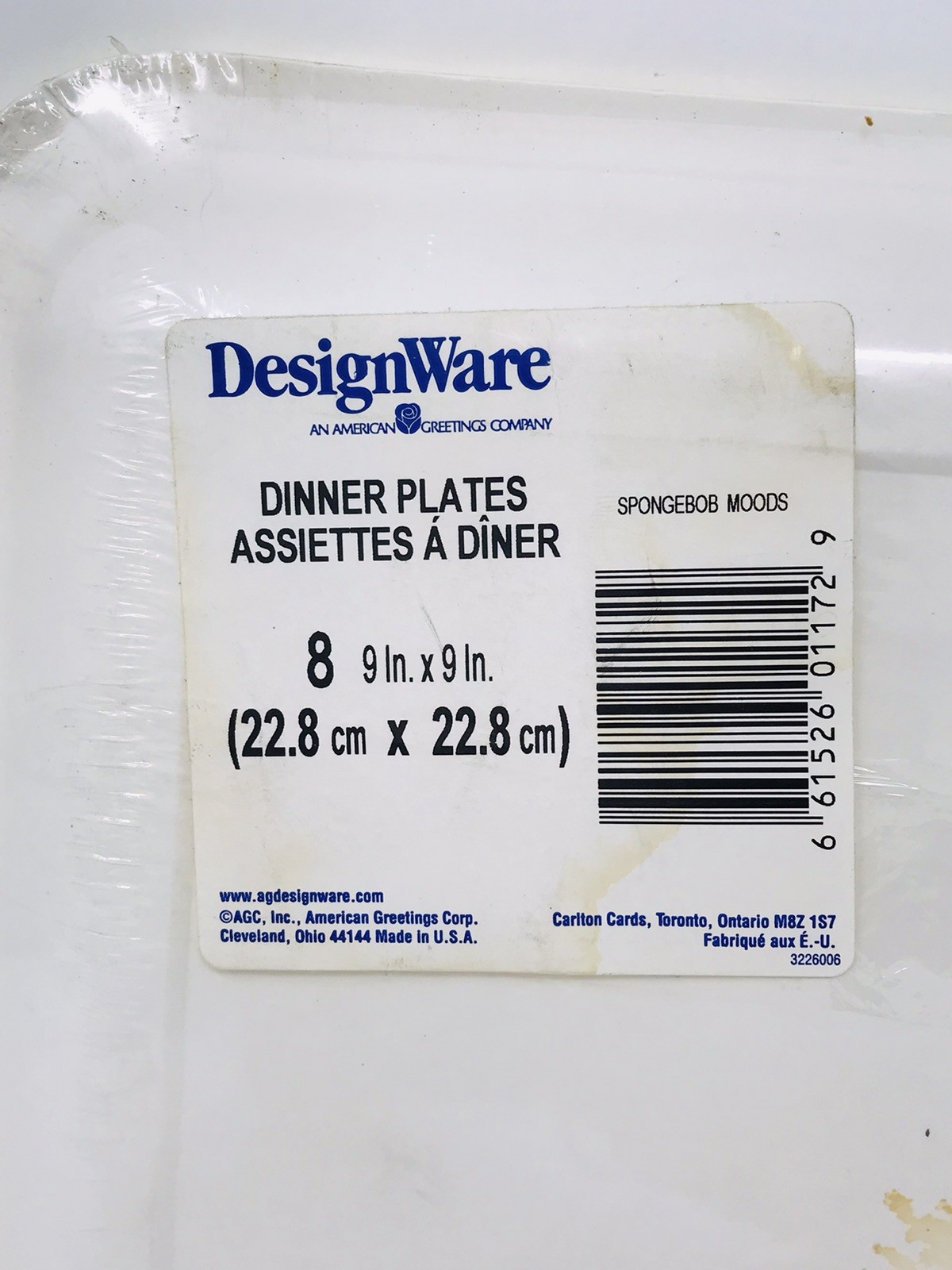 SpongeBob SquarePants Square Paper Plates 2002 16 Plates Total