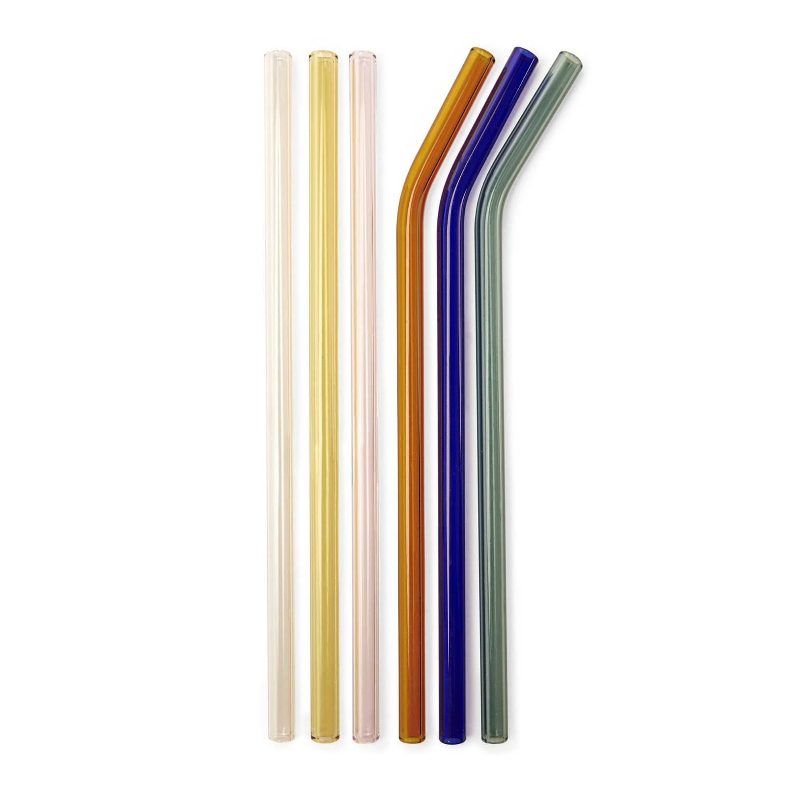 Kikkerland Colourful Reusable Glass Drinking Straws Set Of 6 With Cleaning Brush