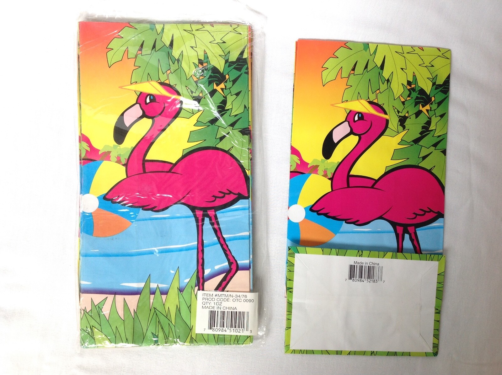 NEW Sealed 12 pk Flamingo Tropical Luau Party Favor Treat Bags Birthday Vintage