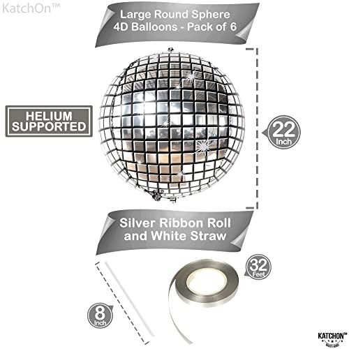 , Big Silver Ball Balloons – 22 Inch, Pack of 6 | Party Decorations, 4D Disco