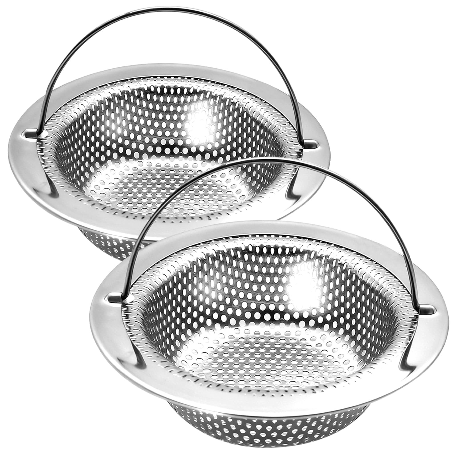 2 Pack Kitchen Sink Drain Strainer with Handle, Universal Stainless Steel Food C