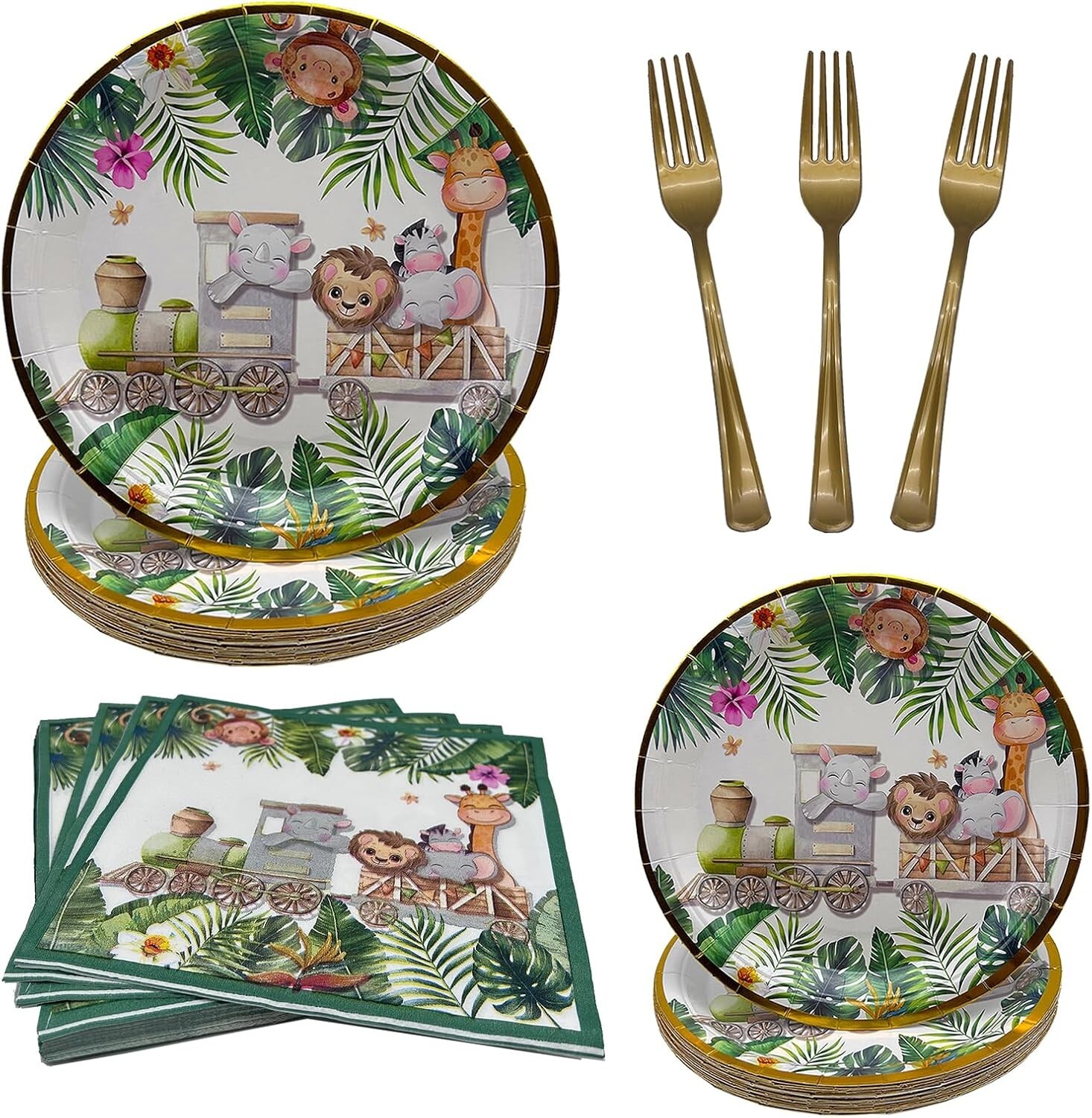 Jungle Safari Train Disposable All Occasion Tableware (Plates, Napkins, Cups)