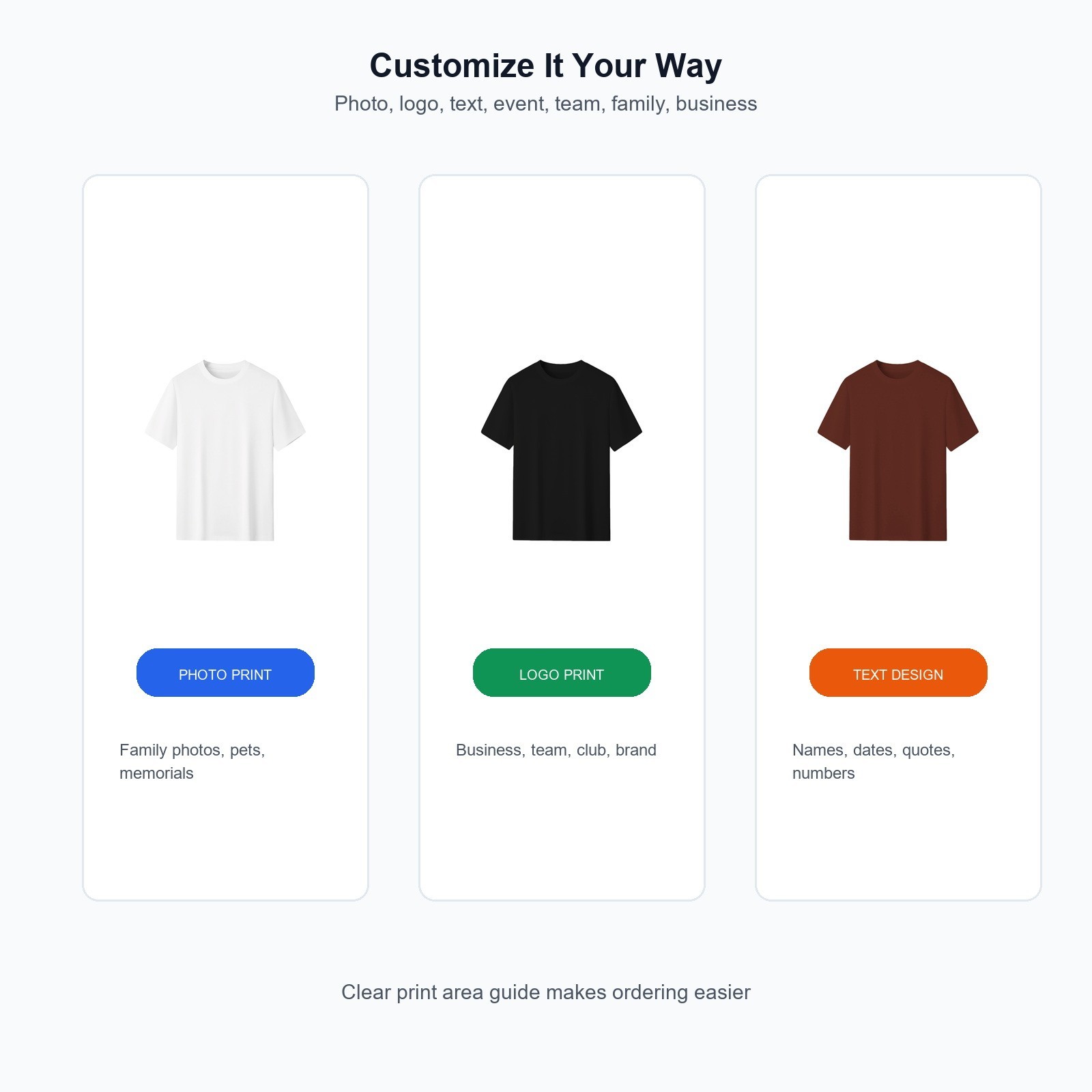 Custom Team Event T-Shirt Upload Logo Text Photo Front Back Cotton Tee