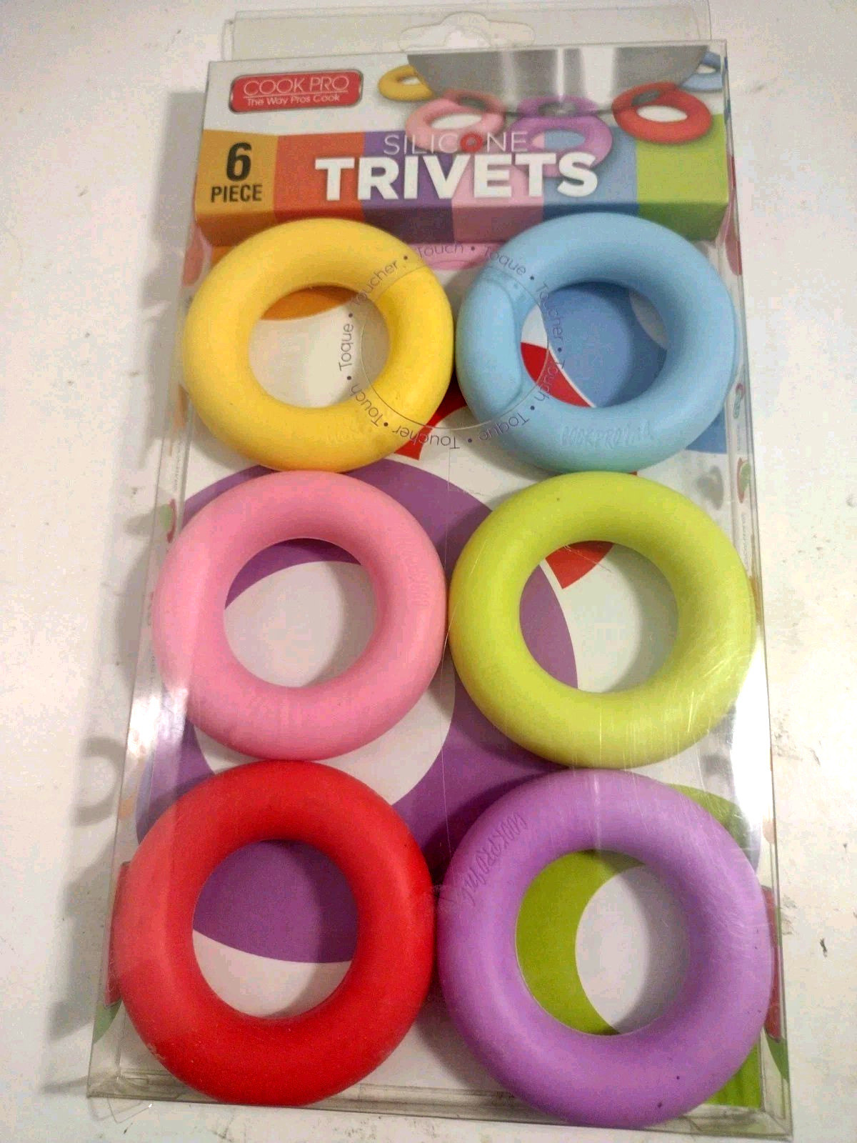 Cook Pro 6-Piece Round Silicone Trivets, Red/Blue/Green/Yellow/Purple/Pink Bx3