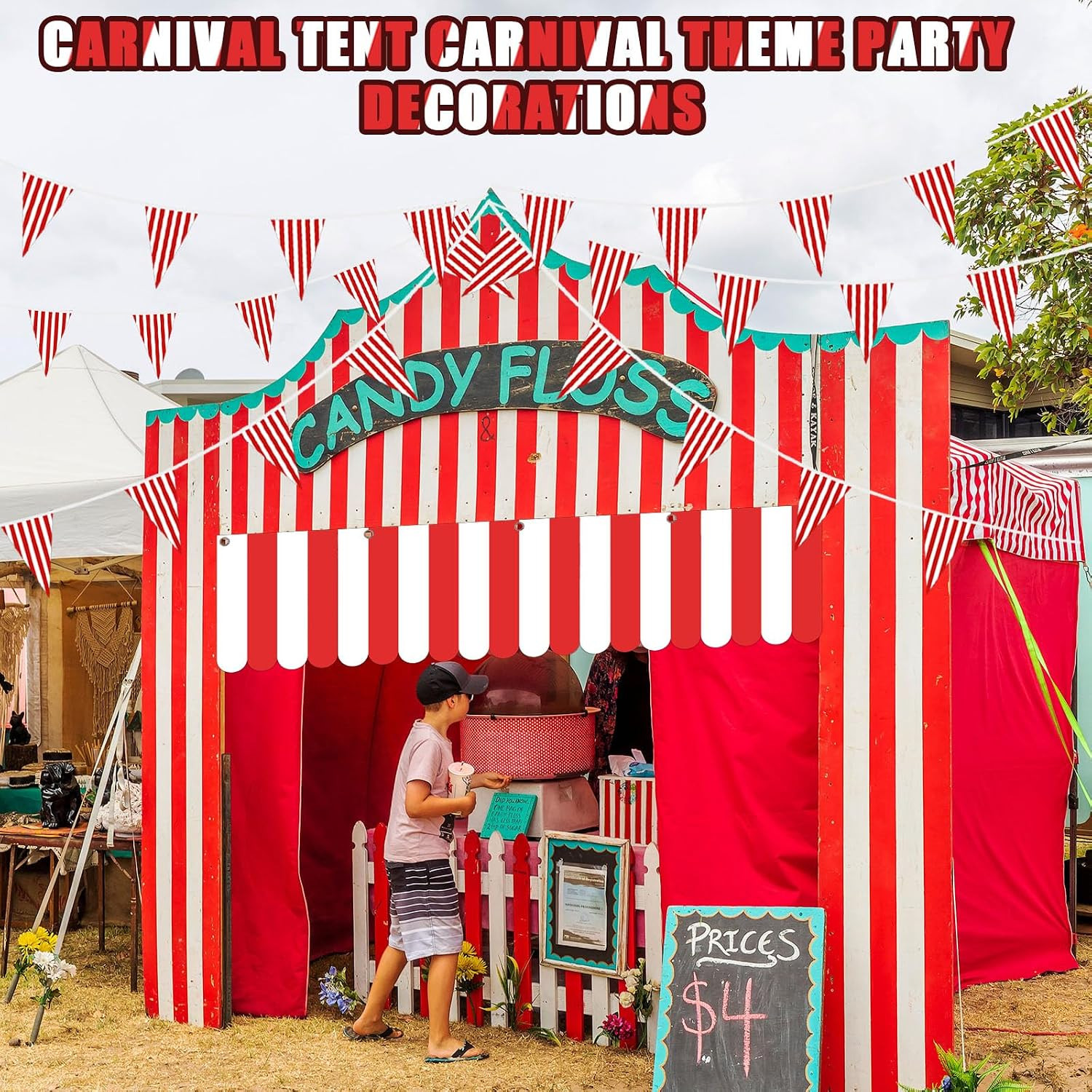 12 Pcs Carnival Circus Tent Party Decorations Red White Striped Hanging Banner w