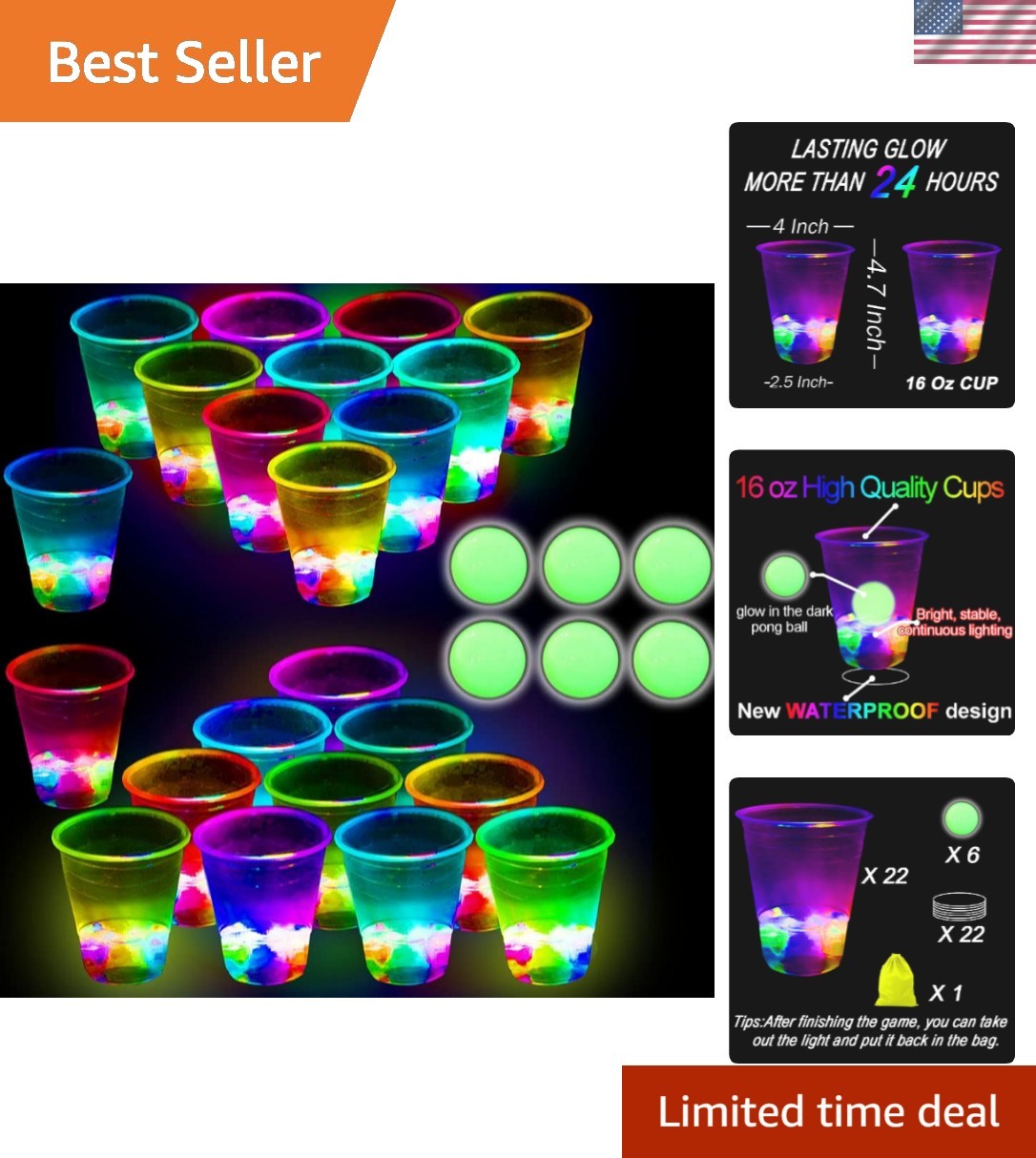 Glowing Party Beer Pong Game for Indoor Outdoor Party Event Fun, Pack with Fl…