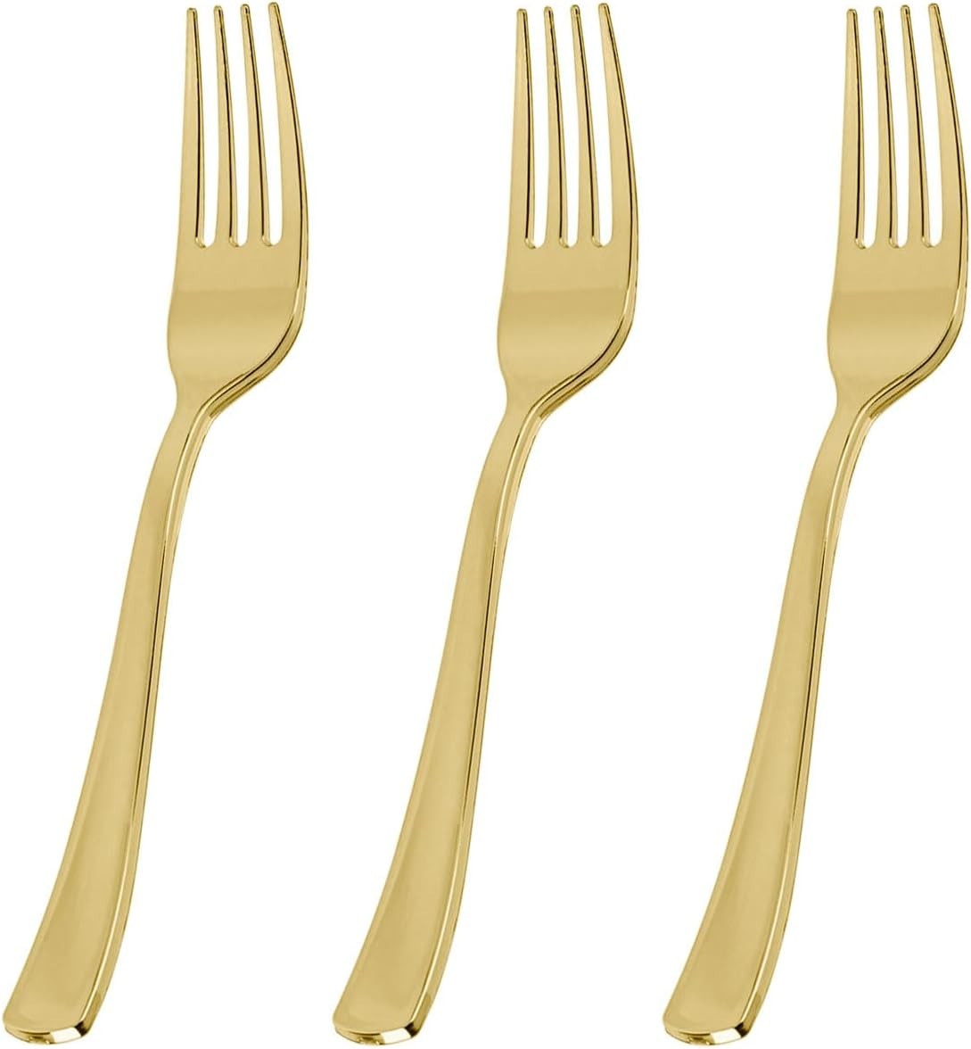 N9R 100PCS Gold Plastic Forks, Solid, Durable and Heavy Duty Gold-100pcs