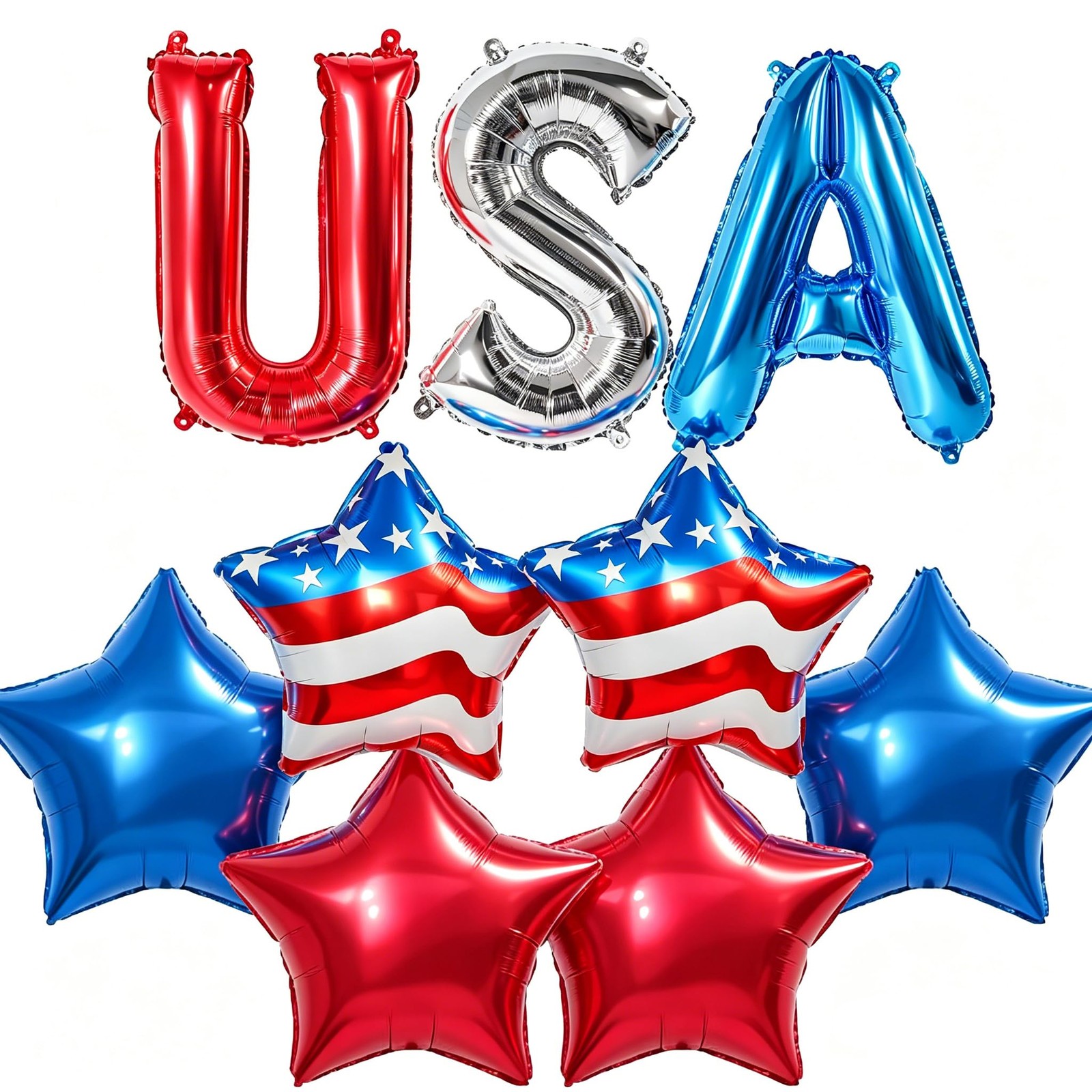 9 Pcs Memorial Day 4th of July Foil Balloons Letter Star Party Decor Set