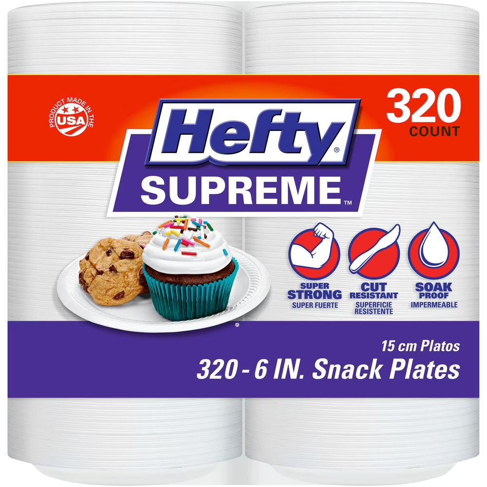 Hefty Supreme Foam Plates, 6″ (320 ct.) WITH FREE SHIPPING IN UNITED STATES.