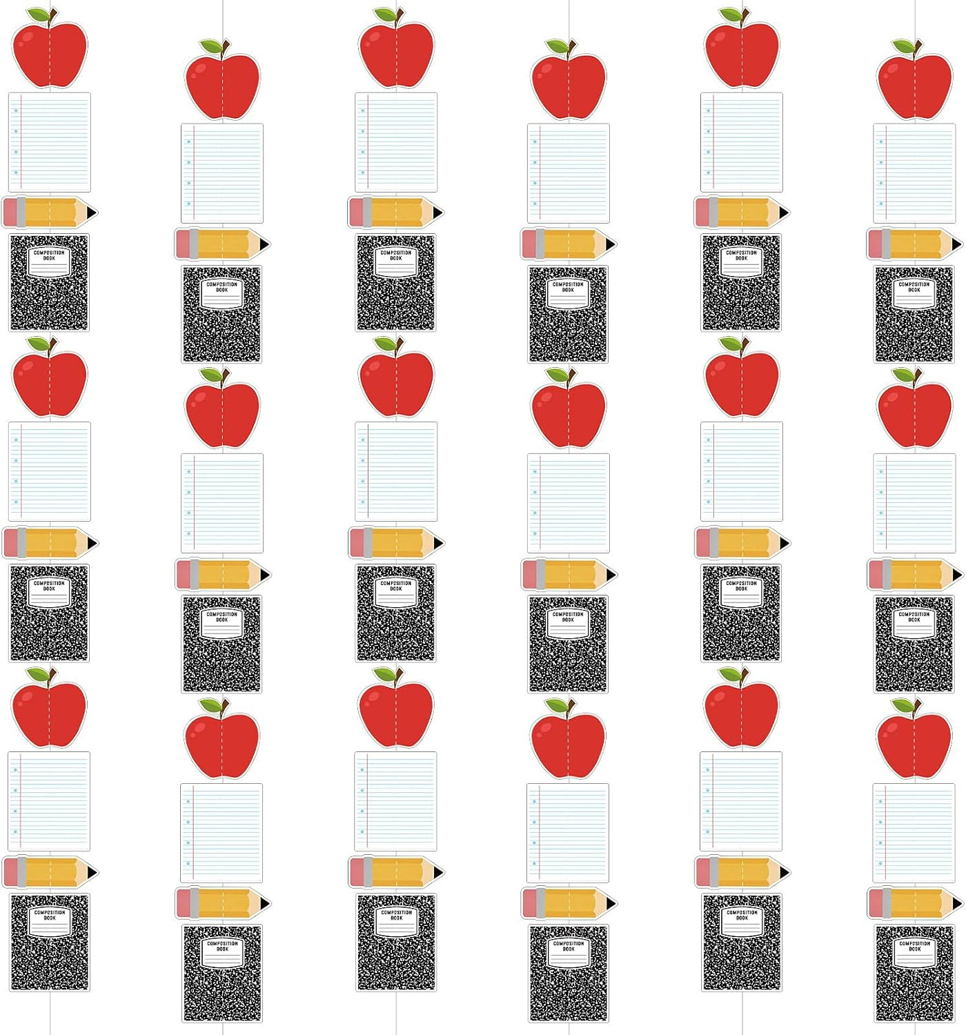 6 Pcs Back to School Garland Decor Pre-Strung Pencil Apple Composition Notebook