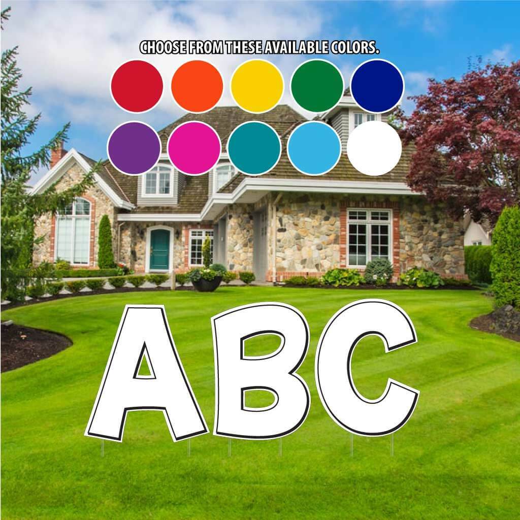 Alphabet Yard Letters, Solid Color with Outline 24″ KG, 26 pcs, Stakes Included