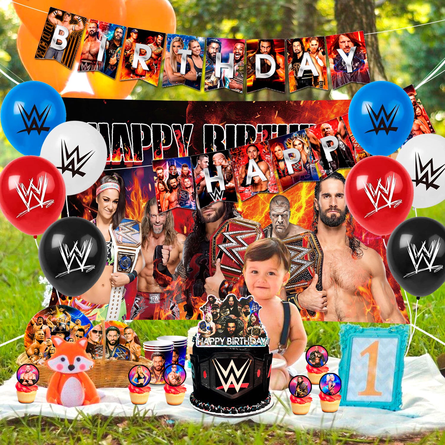 114Pcs Wrestling Match Birthday Decorations WWE Party Set Tableware Balloons Cup