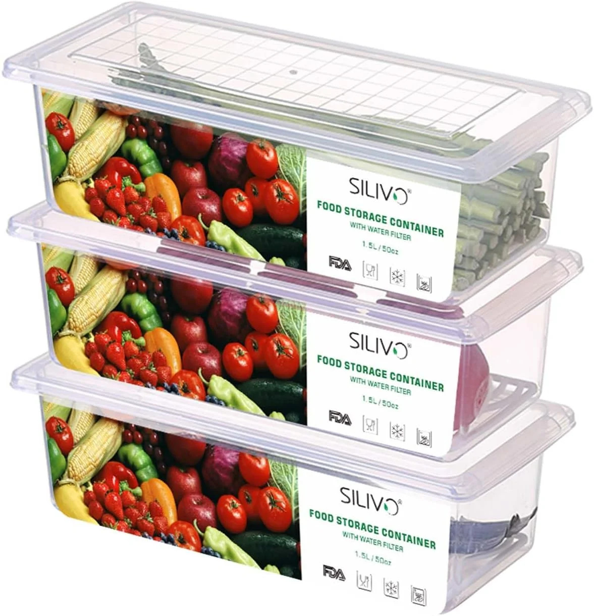 SILIVO Fruit Storage Containers for Fridge (3 Pack) – 1.5L Produce Saver Contain